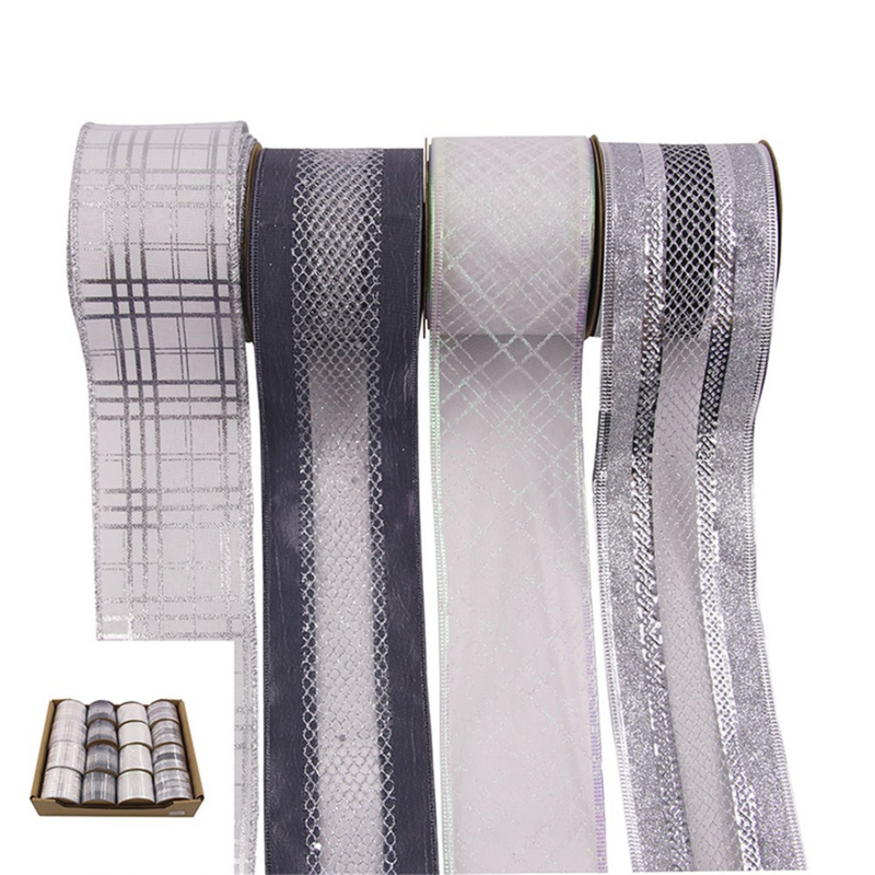 Silver & White Ribbon 4 Asstd 6.3cmx5m