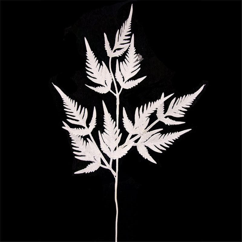 White glitter fern artificial stem