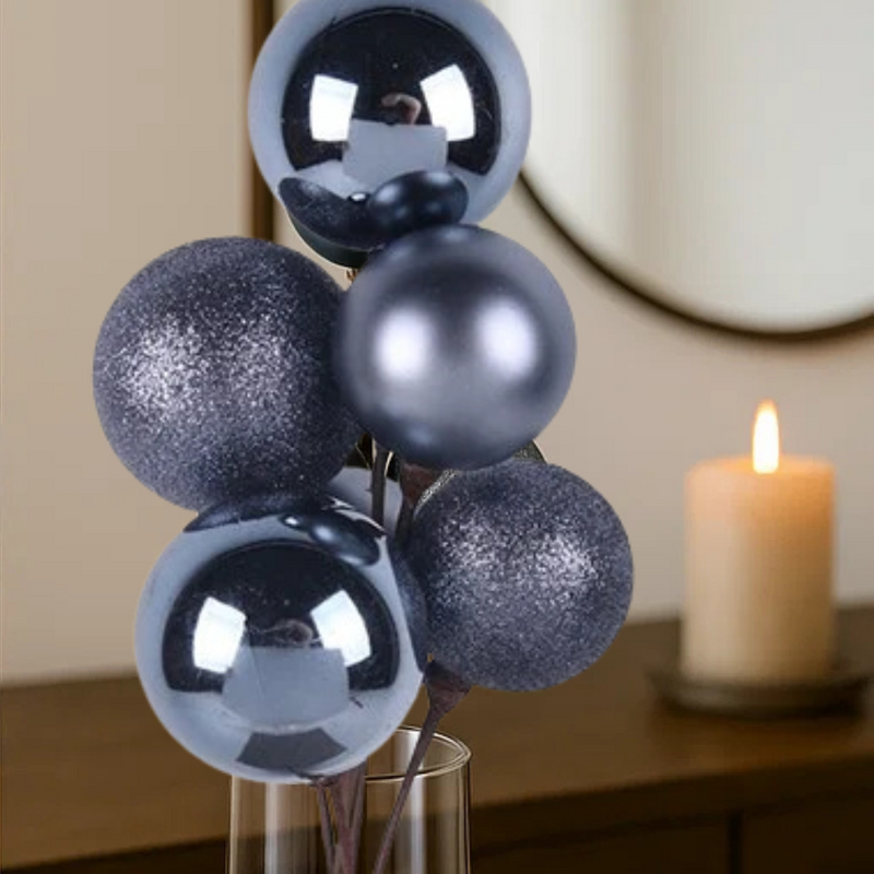 Silver Grey Bauble Cluster Stem 40cm