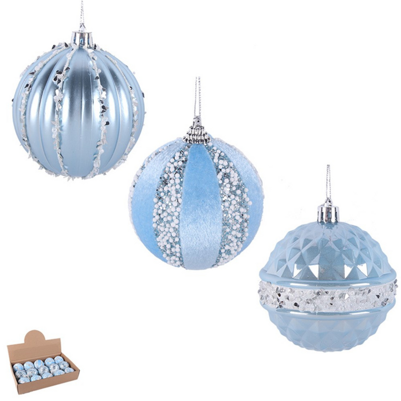 Baubles Pale Blue In Pdq 3 Asstd 8cm