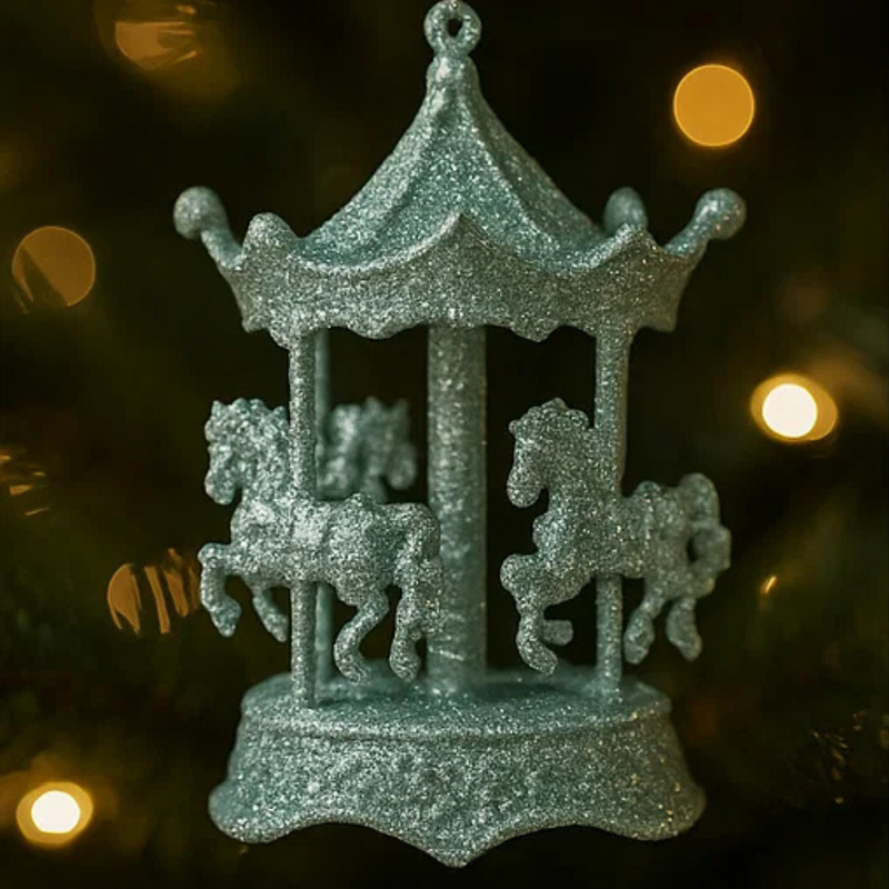 Mint Glitter Carousel Tree Ornaments 15.5x10x2cm
