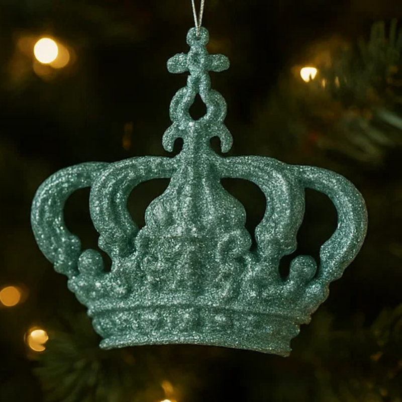 Mint Glitter Crown Tree Ornament 10.5x10.5x5.5cm