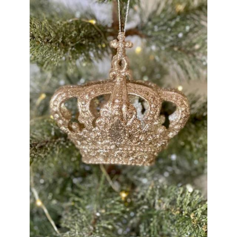 Champagne Glitter Crown Tree Ornament 10.5x10.5x5.5cm