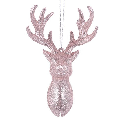 Pink Glitter Reindeer Head Tree Ornament 14.5x8.5cm