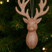 Pink Glitter Reindeer Head Tree Ornament 14.5x8.5cm – thumbnail