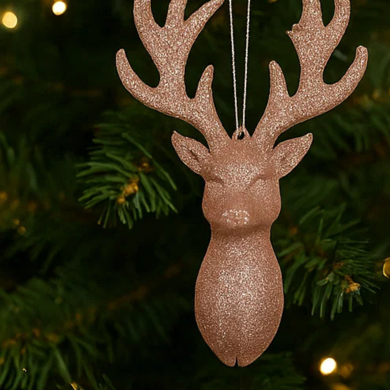 Pink Glitter Reindeer Head Tree Ornament 14.5x8.5cm