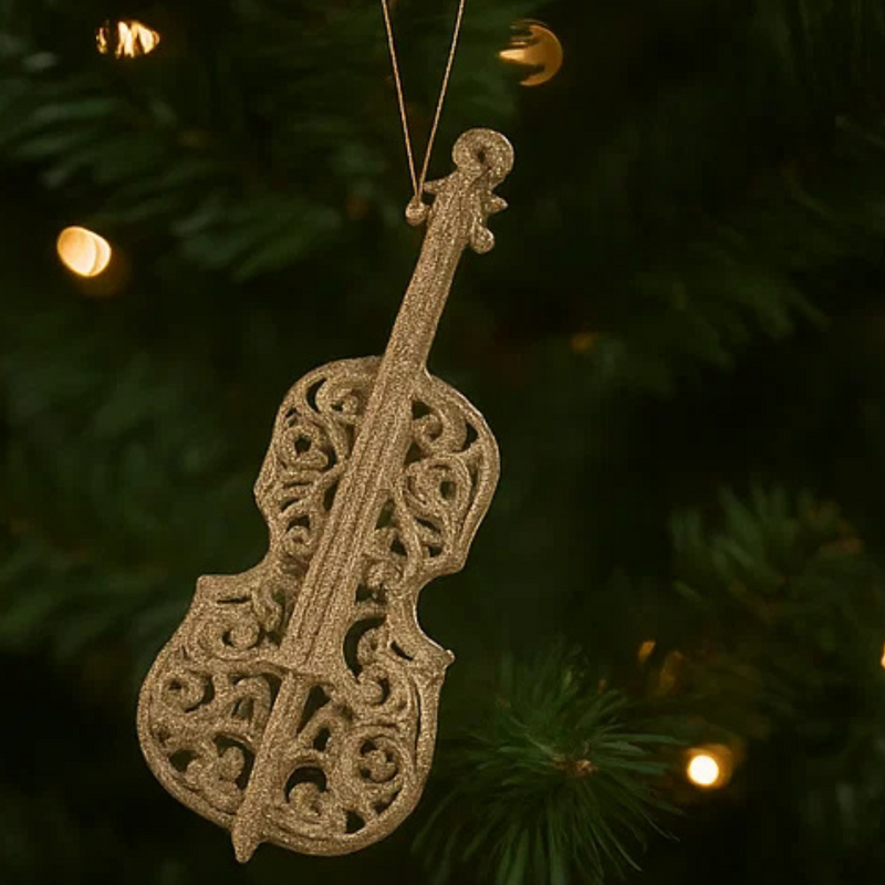 Gold Glitter Cello Tree Ornament 7x17cm