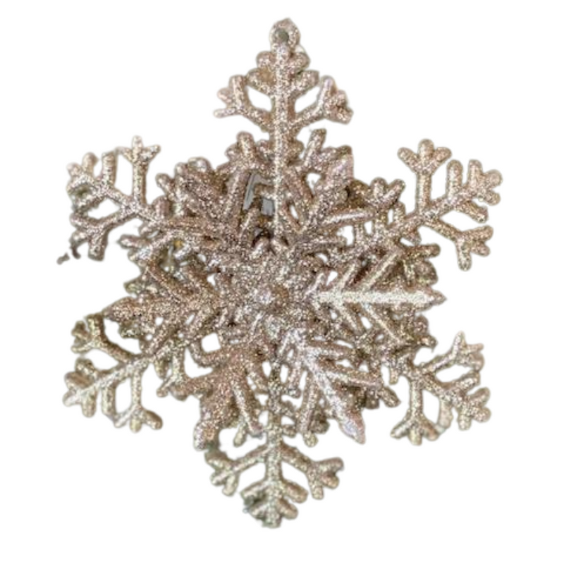 Champagne Glitter Snowflake Tree Ornament 12cm