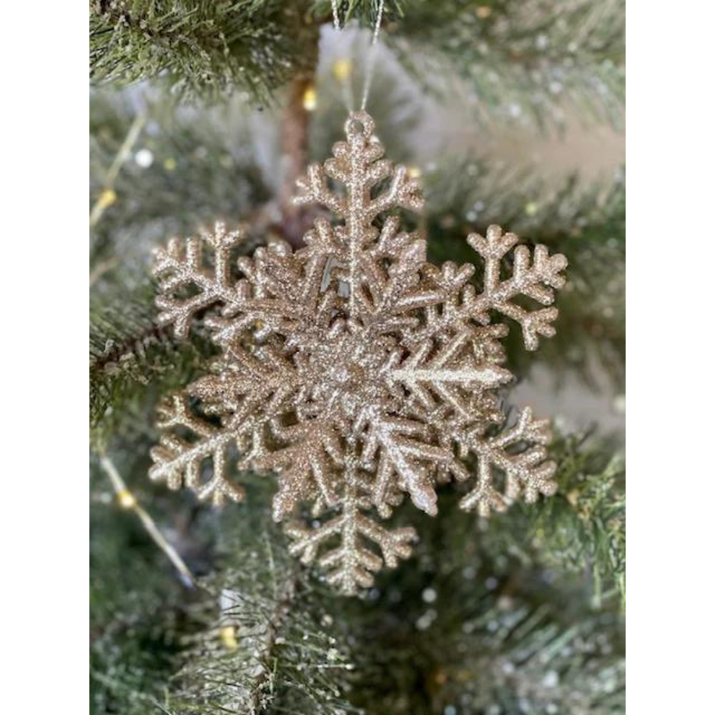 Champagne Glitter Snowflake Tree Ornament 12cm