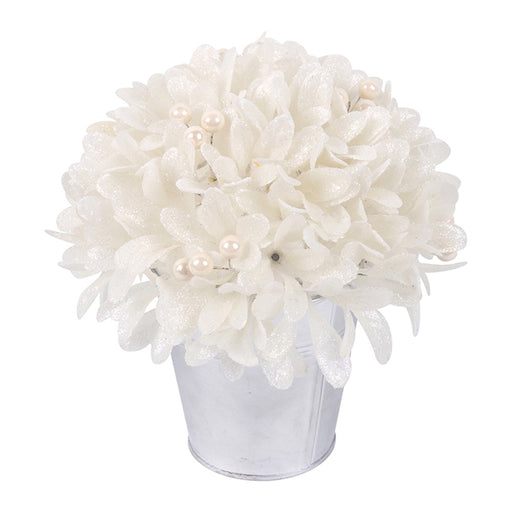 White Mistletoe W/Pearl Berries In Pot 19x19x20cm