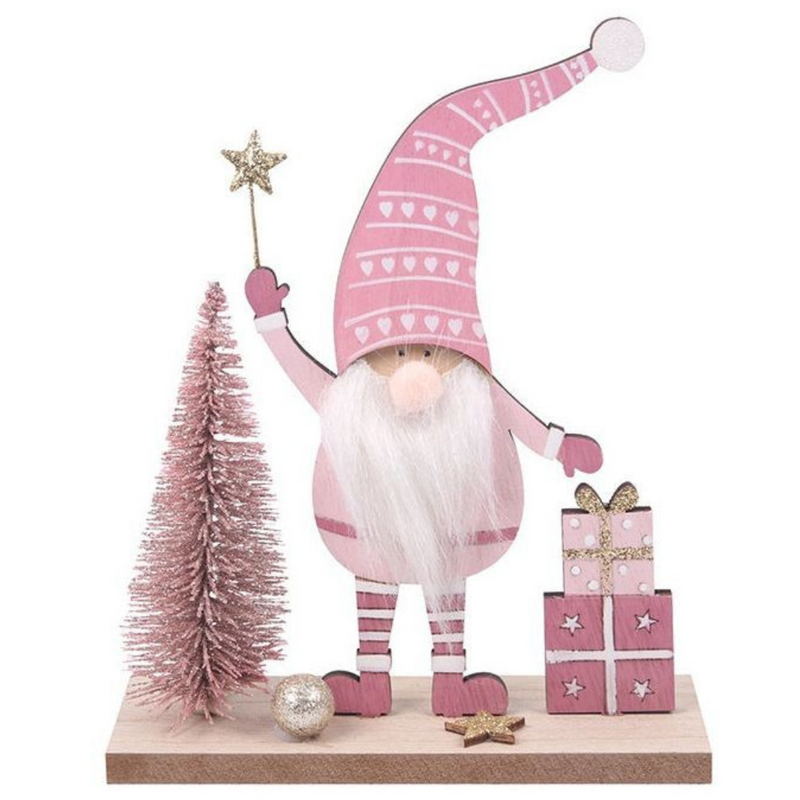 Pink Christmas Gnome 14x5x17cm