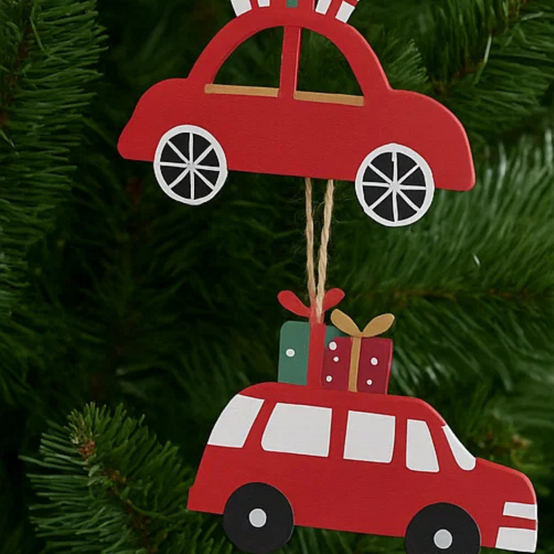 Christmas Car W/ Gifts Tree Ornament 2 Asstd 10x8cm