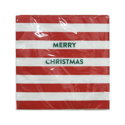 Napkin 2Ply Stripe Merry Christmas 33x33cm 20pk