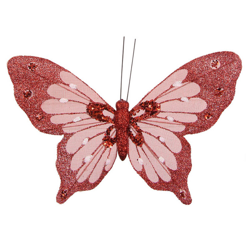 Red Butterfly W/ Clip 16cm