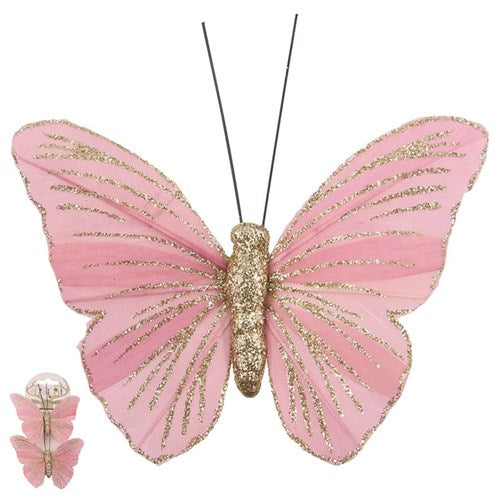 Pink Butterfly W/Clip 9cm 2pk
