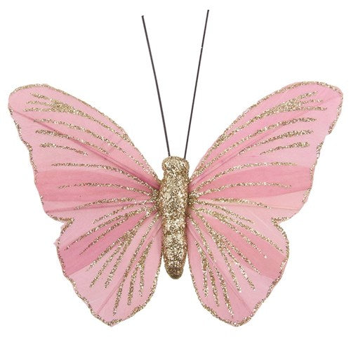 Pink Butterfly W/Clip 9cm 2pk