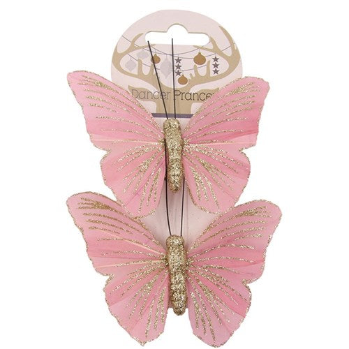 Pink Butterfly W/Clip 9cm 2pk