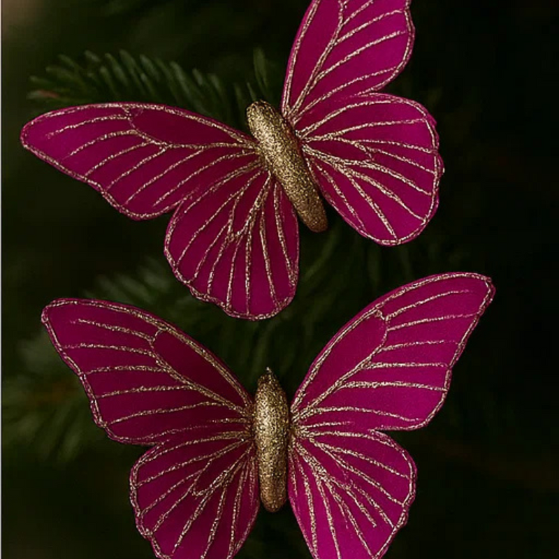Red Butterfly W/Clip 9cm 2pk