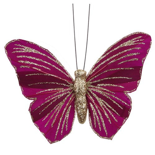 Red Butterfly W/Clip 9cm 2pk