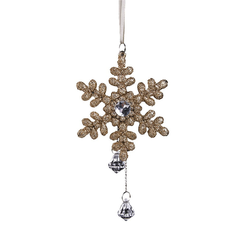 Champagne Glitter Snowflake Tree Ornament 11cm