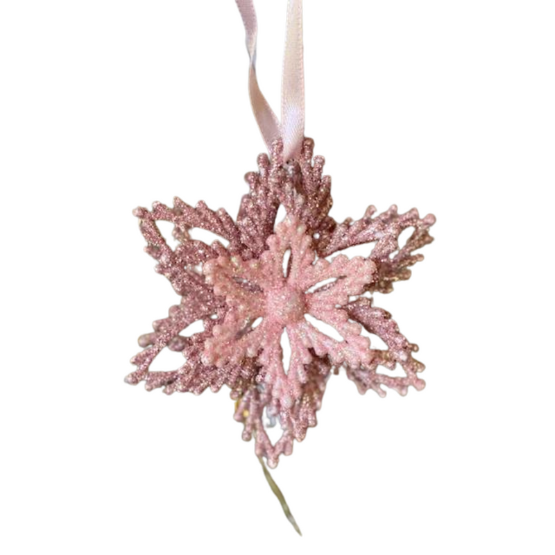 Dusty Pink Glitter Star Tree Ornament 9.5x9.5x3cm
