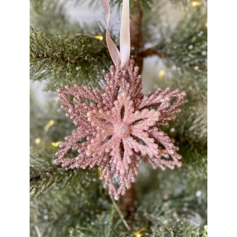 Dusty Pink Glitter Star Tree Ornament 9.5x9.5x3cm
