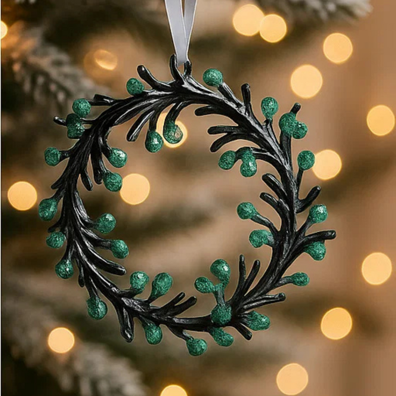 Acrylic Wreath W/Emerald Glitter Tree Ornament 14cm