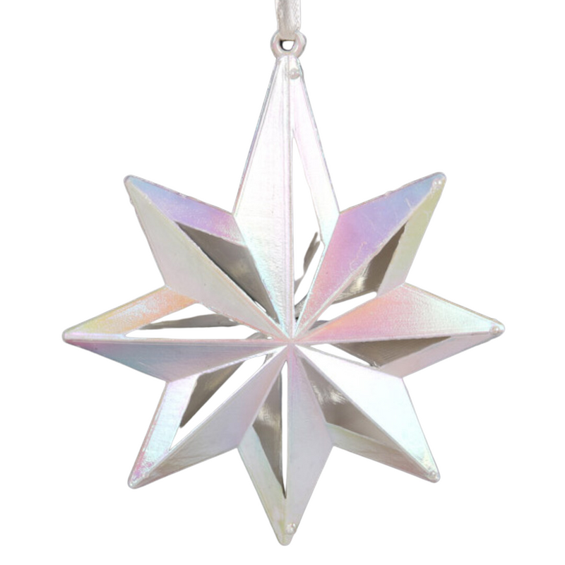 White Iridescent Star Tree Ornament 10x12cm