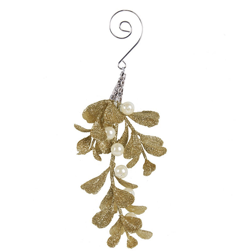 Champagne Glitter Misteltoe Tree Ornament 13cm
