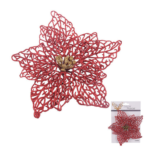 Red glitter poinsettia clip decoration