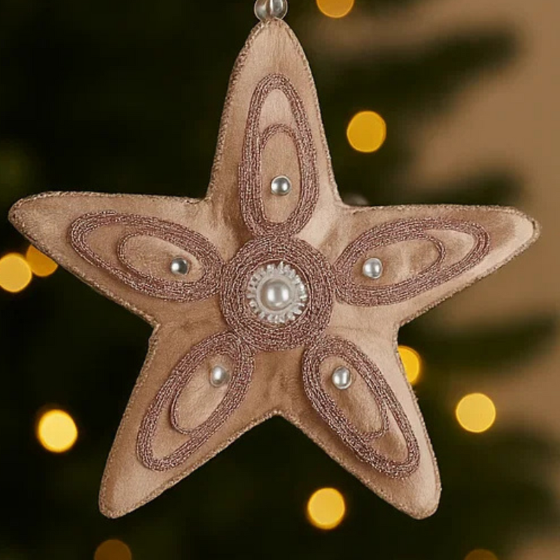 Dusty Pink Velour Applique Star Tree Ornament 17cm
