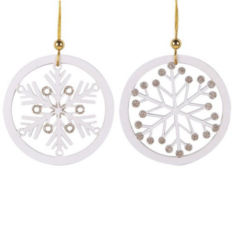 White Snowflake Tree Ornaments 10cm 2 Asstd