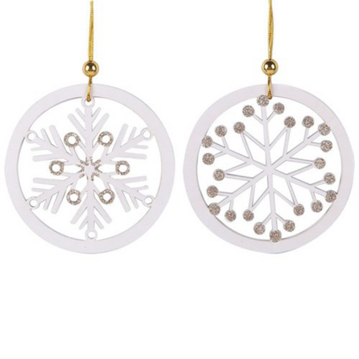 White Snowflake Tree Ornaments 10cm 2 Asstd