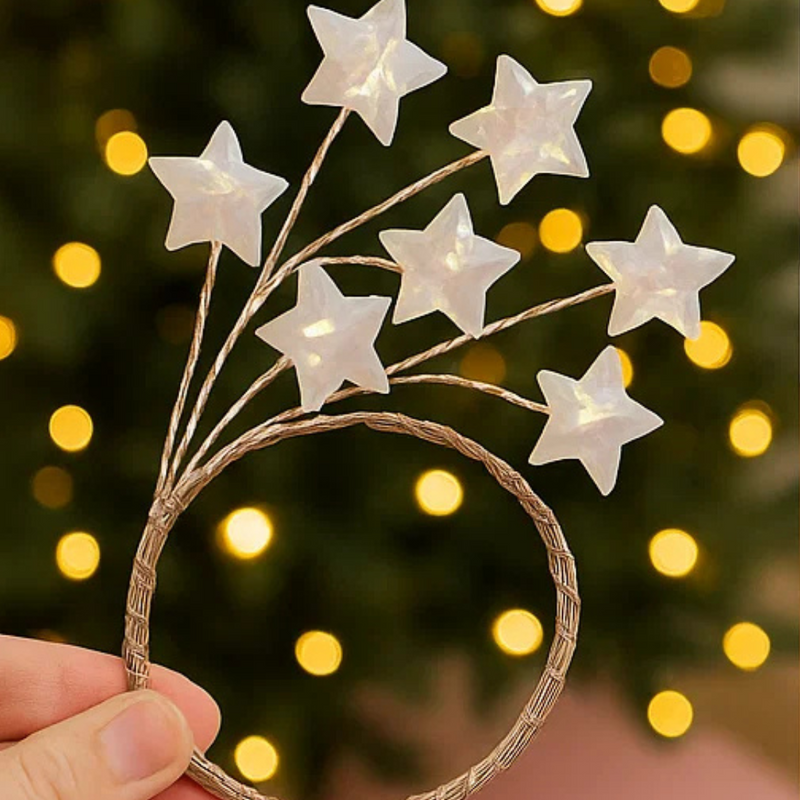 Clear Star Beaded Gold Wreath 10x6cm 4pk