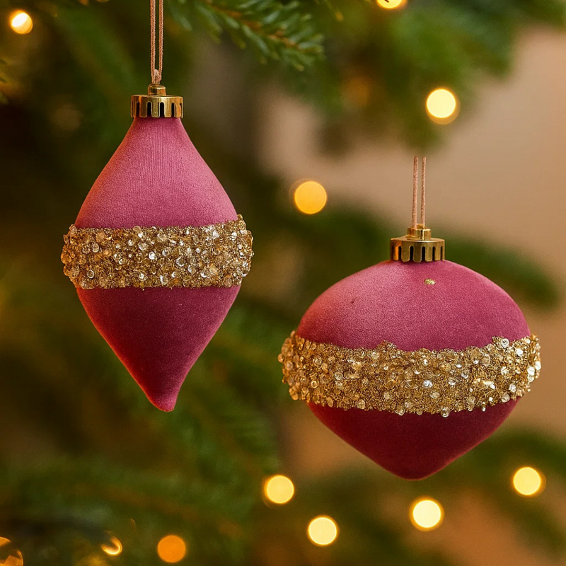 Magenta Velour Finials 11x12x12cm, 15x9x9cm 2 Asstd