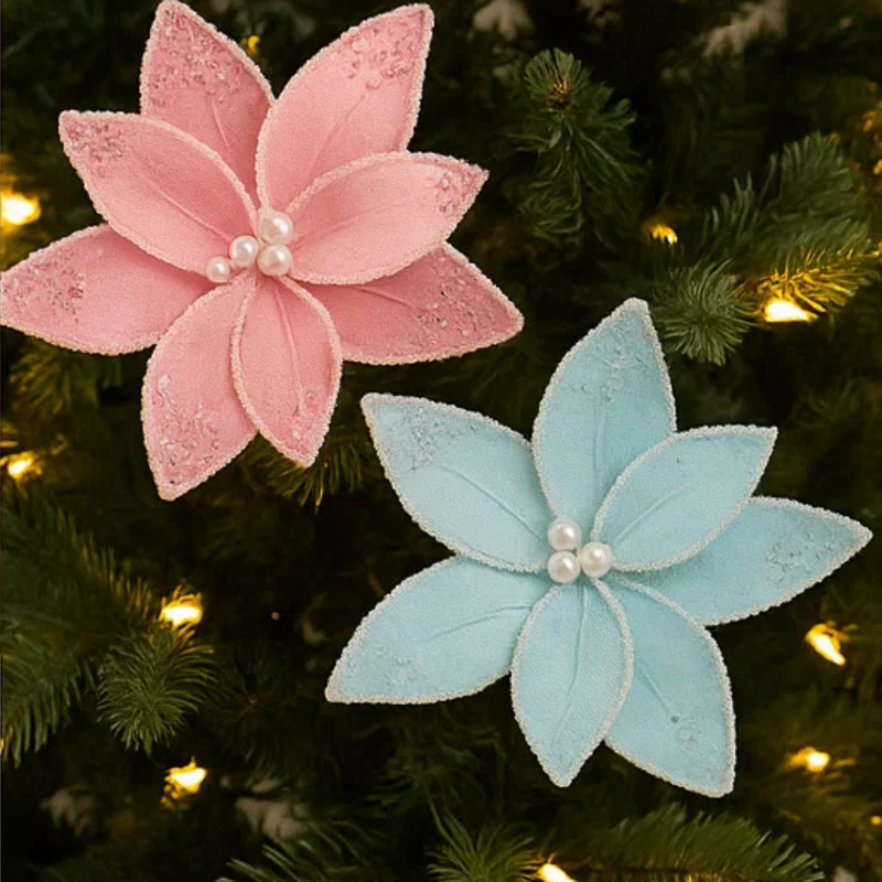 Poinsettia W/Clip (Pink, Blue) 18x15cm