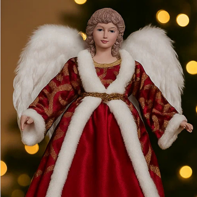 Angel Tree Topper W/Red Gown 41cm