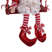 Red & White Christmas Elf On Swing 66cm