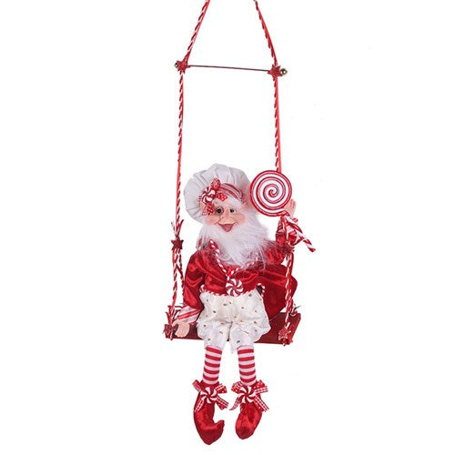 Red & White Christmas Elf On Swing 66cm