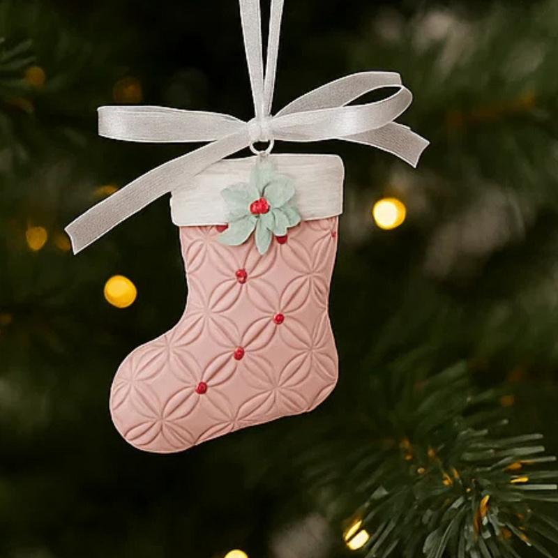Resin Pink Stocking Tree Ornament 6.5x2x8.5cm