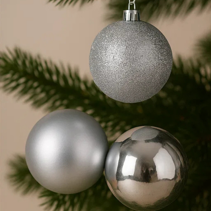 Baubles Silver 8cm 3pk