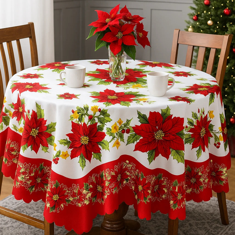 Round Poinsettia Deign Table Cloth 150cm
