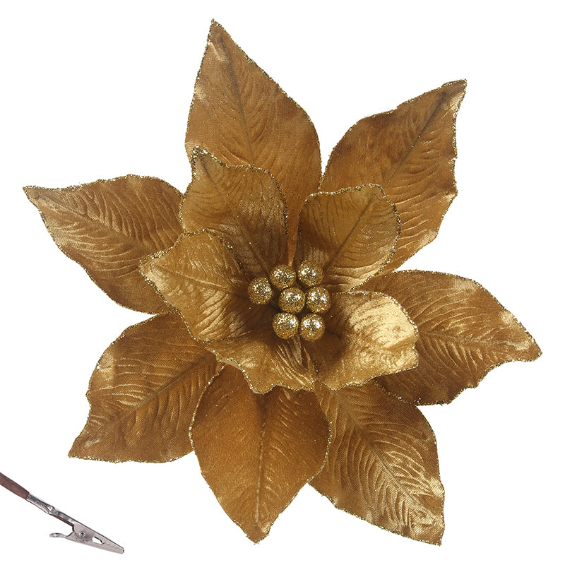 Gold Poinsettia with Clip D30cm
