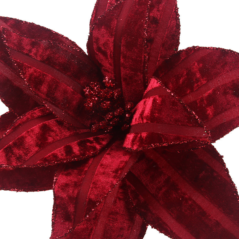 Red Velour Poinsettia with Clip D31cm