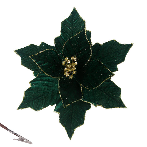 Emerald Poinsettia with Clip D28cm