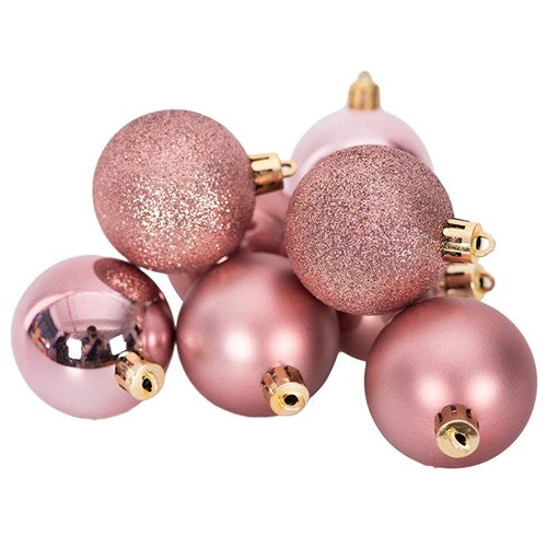 Baubles 5cm Rose Shatterproof Pack of 8 (Shiny, Pearl, Glitter)