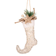 White Glitter Elf Boot Tree Ornament 13cm