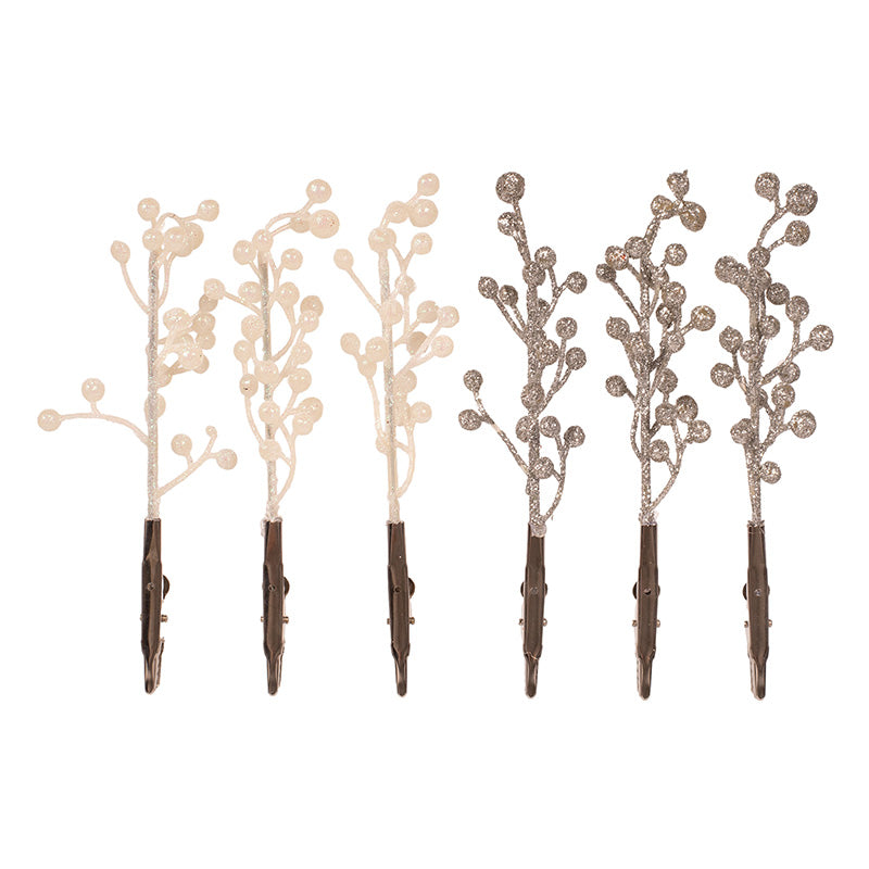 Set of five decorative branches with berries on a white background