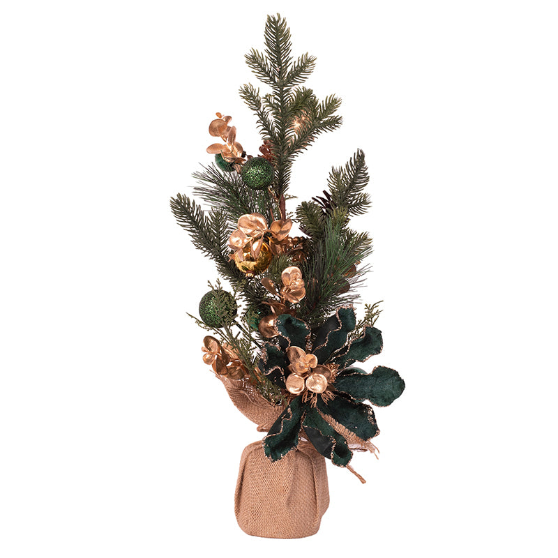 Christmas Tree W/ Gold Leaves In Burlap Pot 50cm