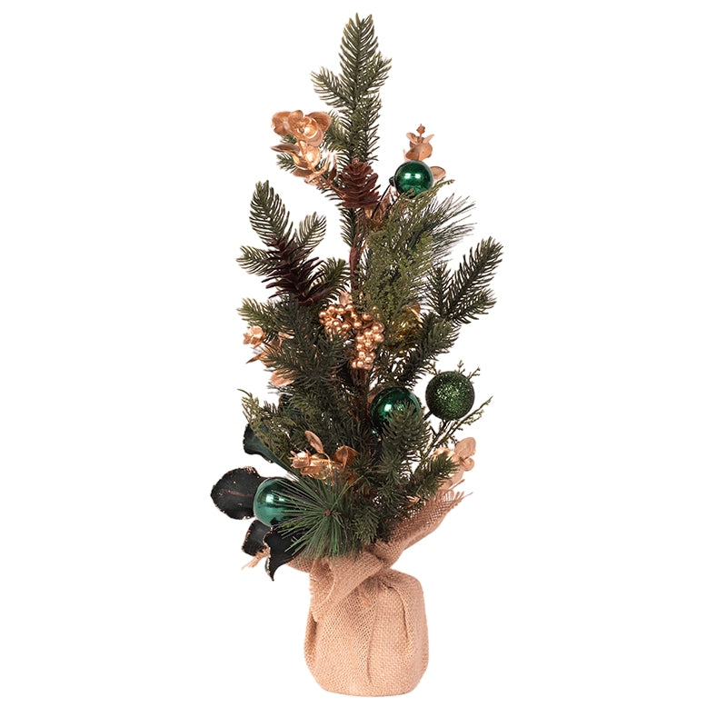 Christmas Tree W/ Gold Leaves In Burlap Pot 50cm